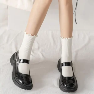 1-Pair-Ladies-Socks-Ruffle-Middle-Tube-Ankle-High-Shirring-Edge-Striped-Women-Mid-tube-Socks-1