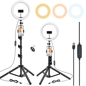 10-2-inch-Selfie-Ring-Light-with-Tripod-Stand-2-Phone-Holders-Dimmable-Led-Camera-Ringlight