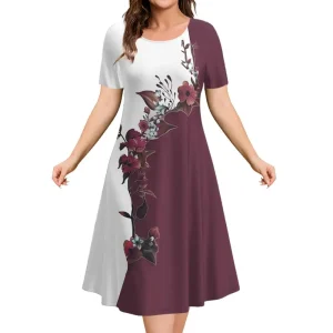 2023-New-Women-s-Dresses-3d-Flowers-Pattern-Short-Sleeve-Tops-Casual-Fashion-A-Line-Skirt