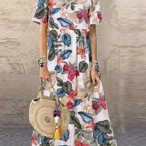 2023-ZANZEA-Bohemian-Holiday-Sundress-Summer-Women-Vintage-Floral-Printed-Short-Sleeve-Beach-Dress-Loose-Long