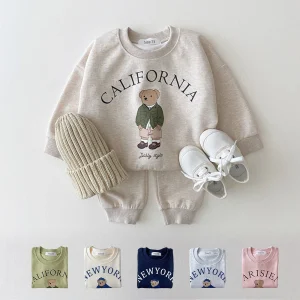 Baby-Boy-Girl-Clothing-Sets-Children-Bear-Pullover-Sweatshirts-Simple-Solid-Cotton-Sports-Pants-2pc-Kids