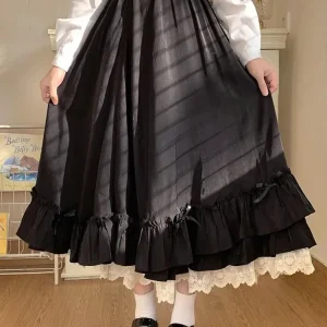 Black-Long-Skirts-Women-Japanese-Kawaii-Preppy-Style-Lolita-Skirt-Female-French-Vintage-Double-Layer-Lace