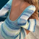 CHRONSTYLE-Women-Y2K-Knitted-Short-Dress-Colorful-Striped-Bodycon-Mini-Dress-Slim-Fit-Long-Flare-Sleeve-1