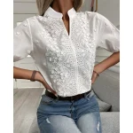 Chic-Solid-Hollow-out-V-Neck-Lace-Blouse-Floral-Patterns-Embroidery-Decoration-Casual-Women-Shirt-Puff-2
