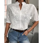 Chic-Solid-Hollow-out-V-Neck-Lace-Blouse-Floral-Patterns-Embroidery-Decoration-Casual-Women-Shirt-Puff-3