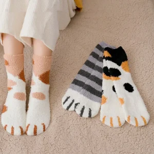 Fashion-womens-Cats-Paw-stripe-3d-Socks-Cute-Funny-Thick-Girls-Cartoon-Animal-Fingers-Sock-Hosiery
