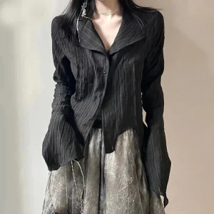 Gothic-Women-Black-Shirts-Korean-Dark-Academic-Female-Designed-Irregular-Tops-Spring-Fashion-Streetwear-Y2K-Blouse