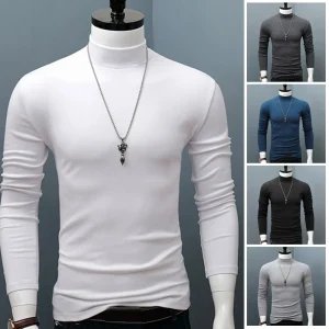 Hot-Winter-Warm-Men-Mock-Neck-Basic-Plain-T-shirt-Blouse-Pullover-Long-Sleeve-Top-Male