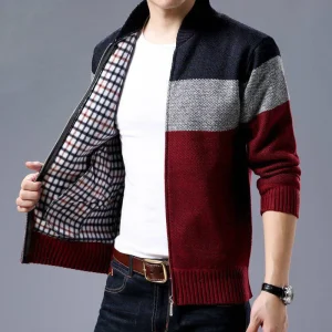 Men-Cardigan-Autumn-Winter-Keep-Warm-Thicken-Fashion-Knit-Sweater-Coat-Stitching-Colorblock-Stand-Collar-Zipper