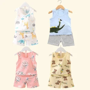 Mother-Kids-Clothes-Baby-Cotton-Print-Children-s-Clothing-T-shirt-Vest-Tops-Shorts-Sets-Boys