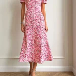 New-Fashion-Womens-Summer-Midi-Dress-Casual-Short-Puff-Sleeve-Floral-Print-A-Line-Dress-Elegant-2