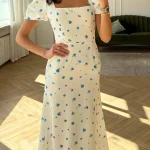 New-Fashion-Womens-Summer-Midi-Dress-Casual-Short-Puff-Sleeve-Floral-Print-A-Line-Dress-Elegant-4
