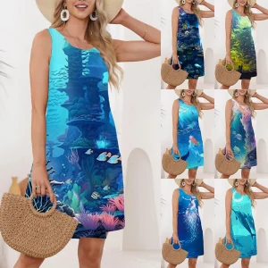 New-Women-s-Trend-Dress-Printed-Sea-Creature-Pattern-Fashion-Skirt-Women-s-Oversized-Dress-Refreshing