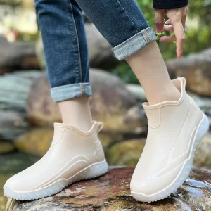 Rain-Boots-Women-Walking-Non-Slip-Waterproof-Ankle-Rainboots-Rubber-Ankle-Rain-Boots-Frosted-Outdoor-Rain