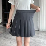 Rimocy-Korean-Elastic-High-Waist-Pleated-Skirt-Woman-Black-Gray-Short-A-Line-Skirts-for-Women