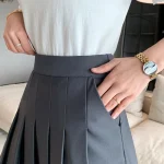 Rimocy-Korean-Elastic-High-Waist-Pleated-Skirt-Woman-Black-Gray-Short-A-Line-Skirts-for-Women-4