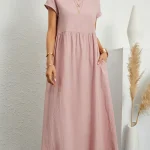 Women-Elegant-Solid-Maxi-Dress-Summer-Short-Sleeve-O-Neck-Vintage-Harajuku-Cotton-Linen-Loose-Sundress-4