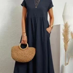Women-Elegant-Solid-Maxi-Dress-Summer-Short-Sleeve-O-Neck-Vintage-Harajuku-Cotton-Linen-Loose-Sundress-5