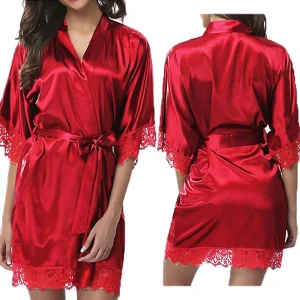 Women-Sexy-Silk-Satin-Lace-Border-Nightgown-Pajamas-Solid-Color-Smooth-Robe-Dress-Skin-friendly-Comfortable