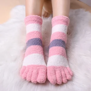 Women-s-Thick-Five-Finger-Socks-Winter-Warm-Coral-Fleece-Fluffy-Toe-Socks-Striped-Soft-Cozy-1