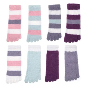 Women-s-Thick-Five-Finger-Socks-Winter-Warm-Coral-Fleece-Fluffy-Toe-Socks-Striped-Soft-Cozy