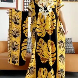 2023-New-African-Style-Short-Sleeve-Dresses-Floral-Printed-Big-Flower-Loose-Boubou-Maxi-Islam-Women-1