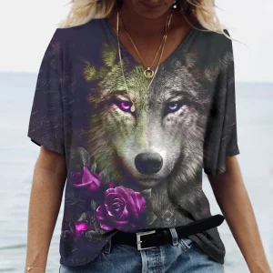 2024-New-Fashion-Ladies-T-Shirts-Summer-Apparel-Wolf-Graphic-3d-T-Shirt-Tees-Women-s