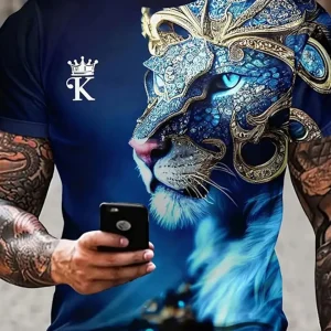2024-Summer-T-shirt-For-Men-Lion-Graphics-3D-Print-Fashion-Short-Sleeve-O-neck-T