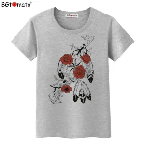BGtomato-Beautiful-flowers-rose-t-shirts-Short-sleeve-casual-shirts-for-women-Good-quality-brand-new