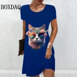 Fashion-Street-Creative-Cat-Hip-Hop-Dresses-For-Women-2024-Summer-Short-Sleeve-3D-Print-Mini-2