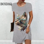 Fashion-Street-Creative-Cat-Hip-Hop-Dresses-For-Women-2024-Summer-Short-Sleeve-3D-Print-Mini-3
