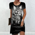 Fashion-Street-Creative-Cat-Hip-Hop-Dresses-For-Women-2024-Summer-Short-Sleeve-3D-Print-Mini-4