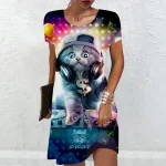 Fashion-Street-Creative-Cat-Hip-Hop-Dresses-For-Women-2024-Summer-Short-Sleeve-3D-Print-Mini-5