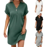Fashion-Summer-Dresses-2024-New-Solid-Colour-Loose-V-Neck-Button-Down-Women-Dresses-Casual-Comfortable-4